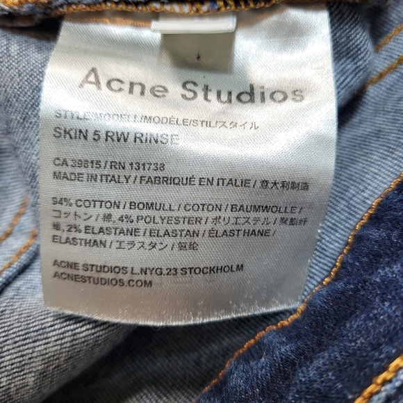 Acne Studios Jeans Dark Wash Denim Frayed Hem Skinny Style Women's Size 29 - Picture 9 of 9